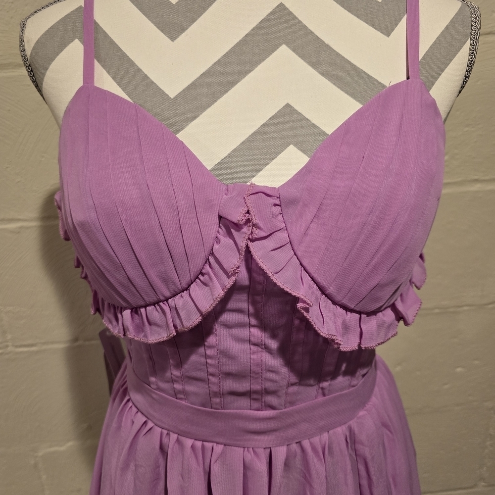 Bridal Shower Wedding Dress Aline V-neck Maxi Corset Ruffle Straps Size 8 Mauve - Picture 4 of 16
